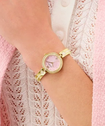 Guess Lovey zegarek damski złoty z kryształkami i różową tarczą GW0655L5