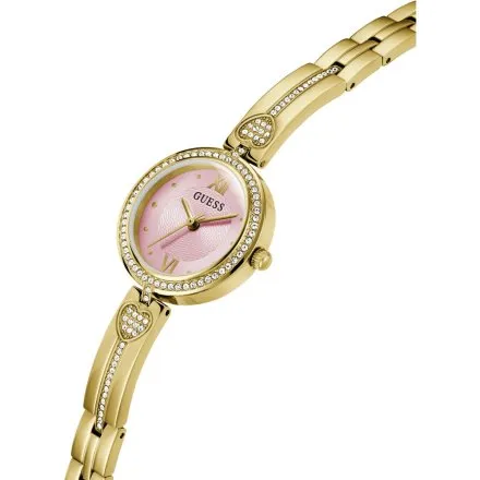 Guess Lovey zegarek damski złoty z kryształkami i różową tarczą GW0655L5