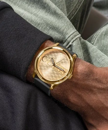 Guess Reputation zegarek męski na pasku złoto-czarny GW0726G2