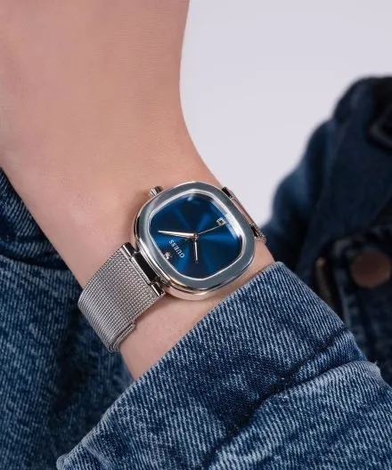 Guess Eve zegarek damski srebrny z granatową tarczą GW0768L1