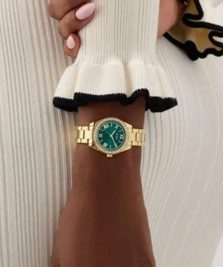 Guess Mini Luna złoty zegarek damski na bransolecie z zieloną tarczą GW0841L9