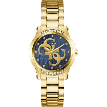 Guess Annette złoty zegarek damski na bransolecie z granatową tarczą GW0861L6