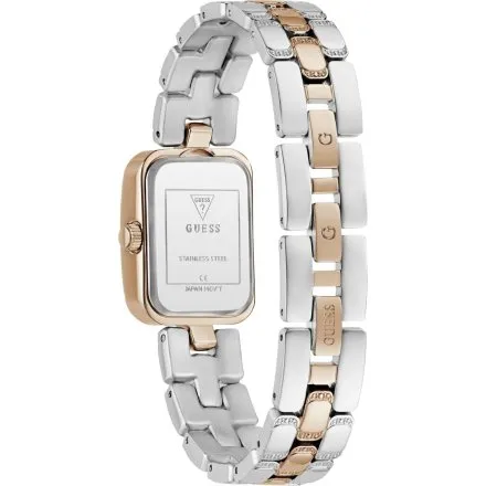 Guess Isla prostokątny zegarek damski różowozłoto-srebrny na bransolecie GW0865L5
