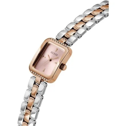 Guess Isla prostokątny zegarek damski różowozłoto-srebrny na bransolecie GW0865L5