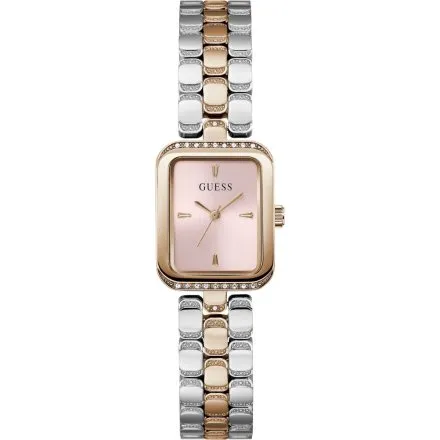 Guess Isla prostokątny zegarek damski różowozłoto-srebrny na bransolecie GW0865L5
