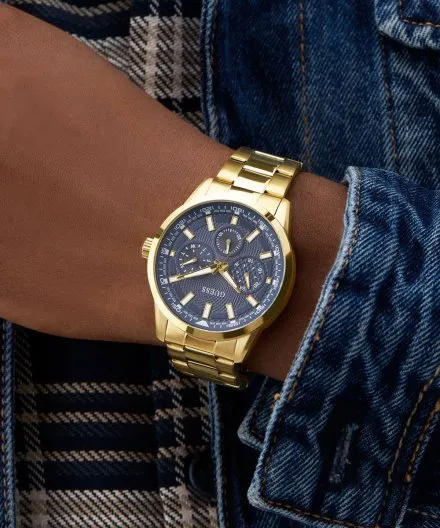 Guess Trey złoty zegarek męski granatowa tarcza multidata GW0963G2