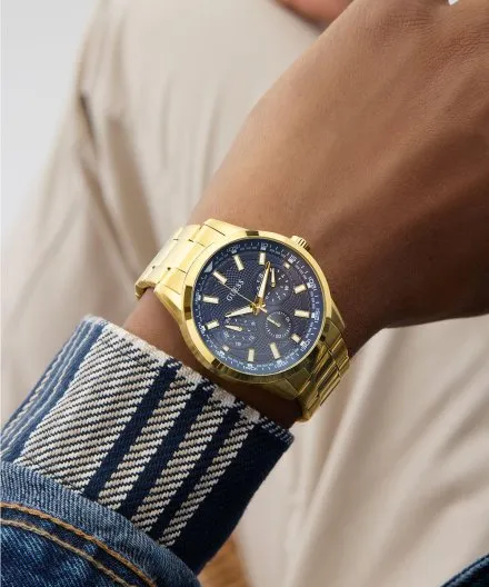 Guess Trey złoty zegarek męski granatowa tarcza multidata GW0963G2
