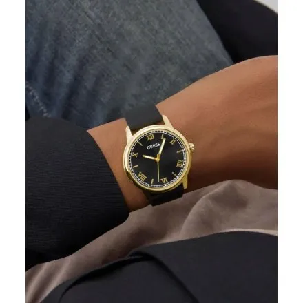Guess Chandler zegarek męski złoty czarna tarcza na pasku GW0973G2