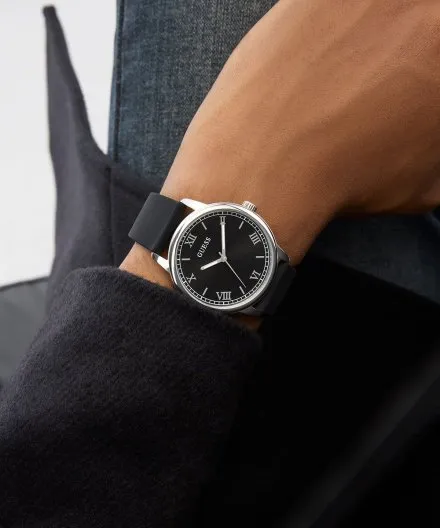 Guess Chandler zegarek męski srebrny czarna tarcza na pasku GW0973G5