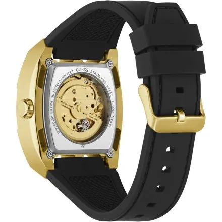 Guess Phoenix złoty zegarek automatyczny męski z czarnym paskiem GW0980G2