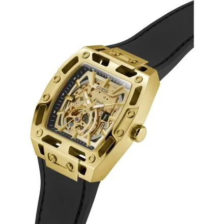Guess Phoenix złoty zegarek automatyczny męski z czarnym paskiem GW0980G2