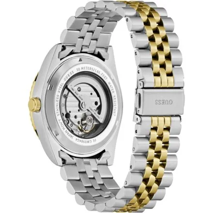 Guess Connoisseur zegarek automatyczny srebrno-złoty z zieloną tarczą GW0984G4