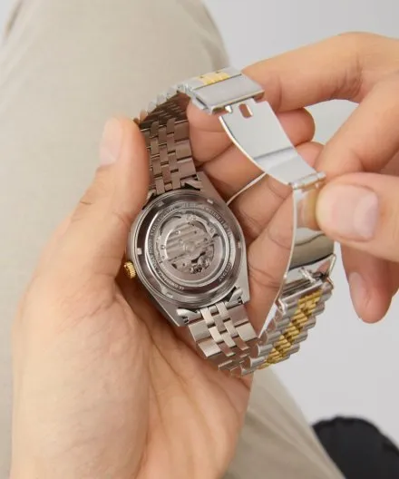 Guess Connoisseur zegarek automatyczny srebrno-złoty z zieloną tarczą GW0984G4