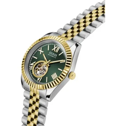 Guess Connoisseur zegarek automatyczny srebrno-złoty z zieloną tarczą GW0984G4
