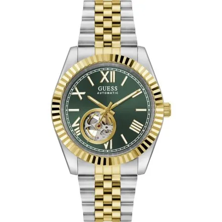 Guess Connoisseur zegarek automatyczny srebrno-złoty z zieloną tarczą GW0984G4