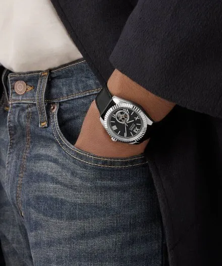 Guess Connoisseur zegarek automatyczny srebrny z czarną tarczą GW0985G1