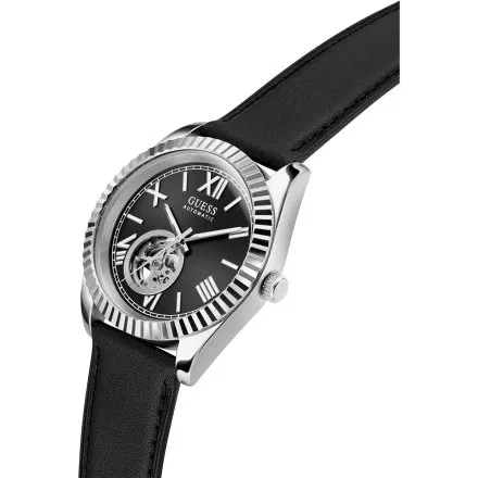 Guess Connoisseur zegarek automatyczny srebrny z czarną tarczą GW0985G1