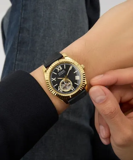 Guess Connoisseur zegarek automatyczny złoty z czarną tarczą GW0985G2