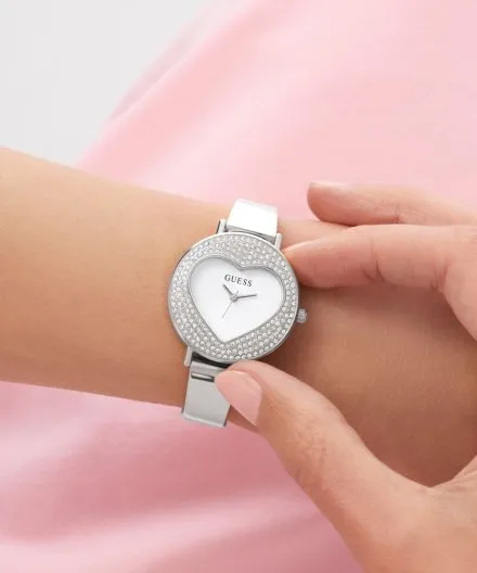 Guess Hartly srebrny zegarek damski na bransolecie kryształki GW0991L1