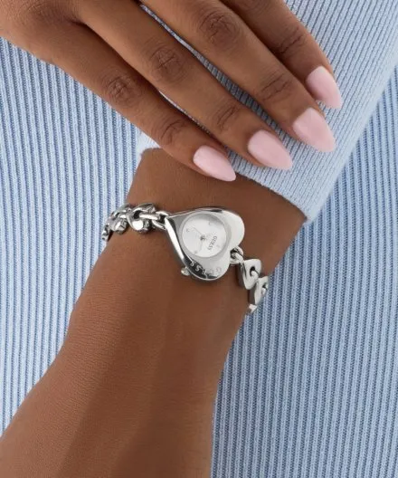 Guess Valerie srebrny zegarek damski na bransolecie serce GW0992L1