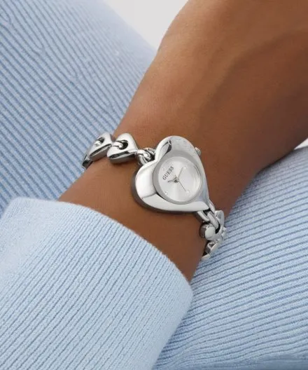 Guess Valerie srebrny zegarek damski na bransolecie serce GW0992L1