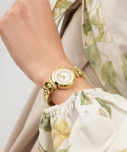 Guess Leena zegarek damski złoty ze srebrną tarczą na bransolecie GW0994L2
