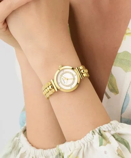 Guess Leena zegarek damski złoty ze srebrną tarczą na bransolecie GW0994L2