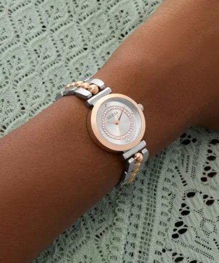 Guess Leena zegarek damski różowozłoty ze srebrną tarczą na bransolecie GW0994L5