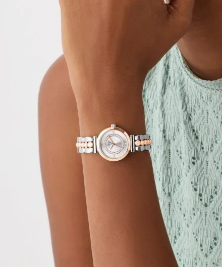 Guess Leena zegarek damski różowozłoty ze srebrną tarczą na bransolecie GW0994L5