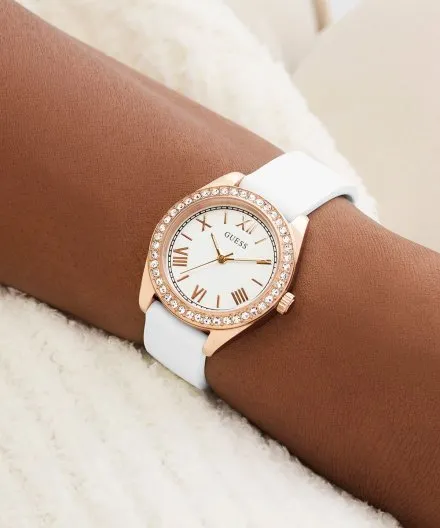 Guess Mini Luna zegarek damski ze wskazówkami biały GW1000L3