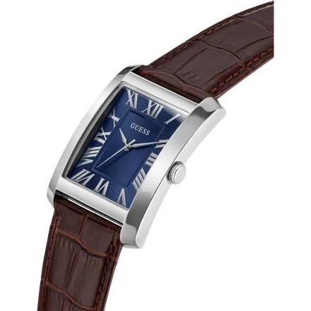 Guess Clyde zegarek męski na pasku srebrny z granatową tarczą GW1003G2