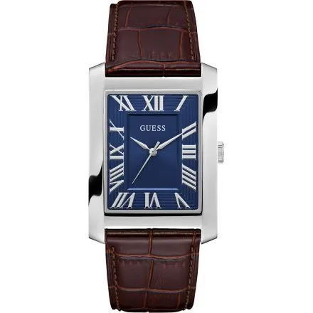 Guess Clyde zegarek męski na pasku srebrny z granatową tarczą GW1003G2