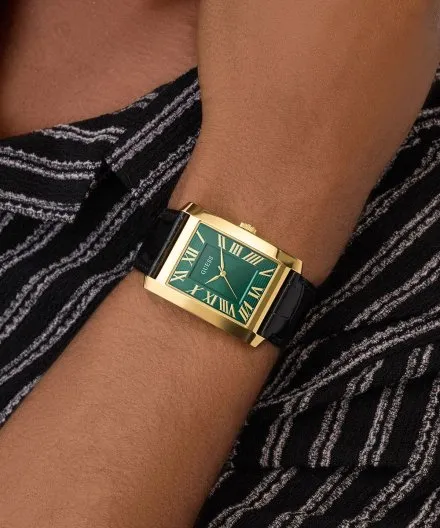Guess Clyde zegarek męski na pasku złoty z zieloną tarczą GW1003G3
