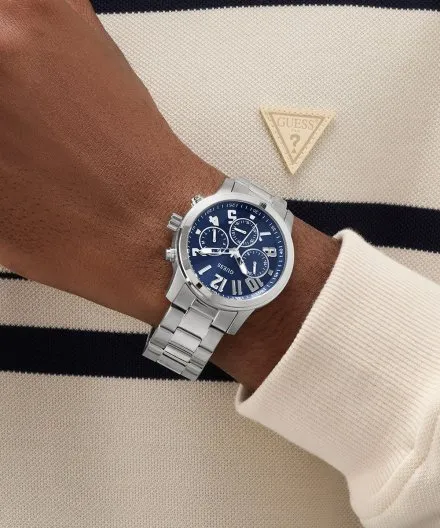 Srebrny zegarek męski Guess Parker z bransoletką GW1006G1