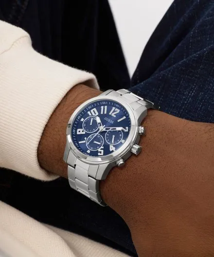 Srebrny zegarek męski Guess Parker z bransoletką GW1006G1