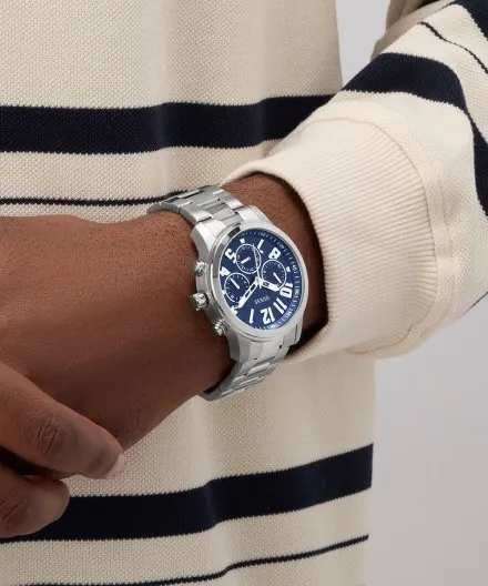 Srebrny zegarek męski Guess Parker z bransoletką GW1006G1