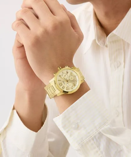 Złoty zegarek męski Guess Parker z bransoletką multidata GW1006G2