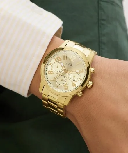 Złoty zegarek męski Guess Parker z bransoletką multidata GW1006G2