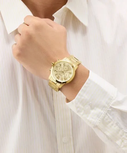 Złoty zegarek męski Guess Parker z bransoletką multidata GW1006G2