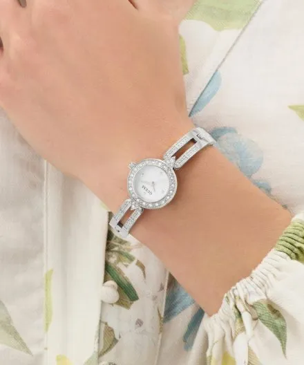 Guess Cassidy srebrny zegarek damski na bransolecie kryształki GW1016L1