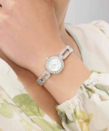 Guess Cassidy srebrny zegarek damski na bransolecie kryształki GW1016L1