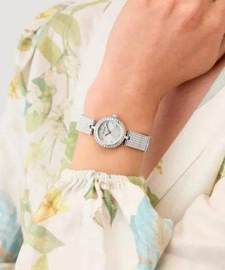 Guess Holly srebrny zegarek damski na bransolecie ze zdobieniami GW1017L1