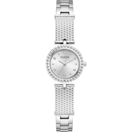 Guess Holly srebrny zegarek damski na bransolecie ze zdobieniami GW1017L1