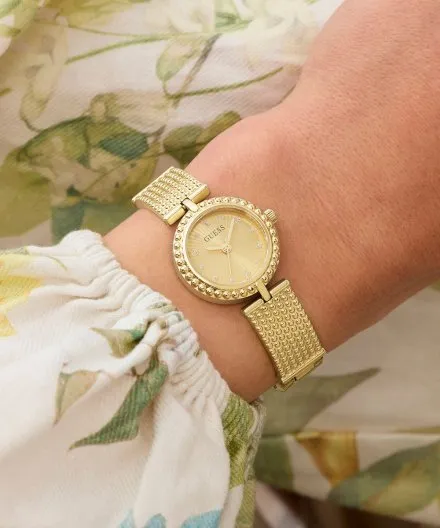 Guess Holly złoty zegarek damski na bransolecie ze zdobieniami GW1017L2