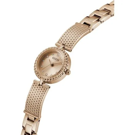 Guess Holly różowozłoty zegarek damski na bransolecie ze zdobieniami GW1017L4