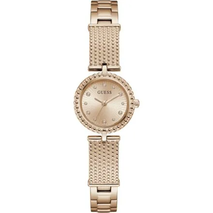 Guess Holly różowozłoty zegarek damski na bransolecie ze zdobieniami GW1017L4