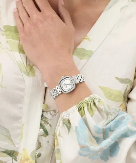 Guess Hazel srebrny zegarek damski na bransolecie kryształki GW1018L1