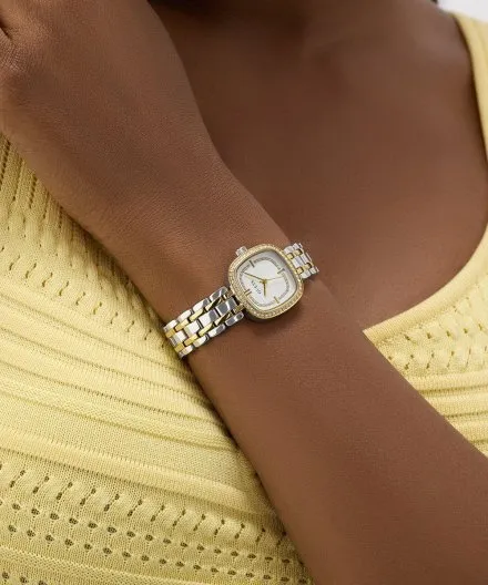 Guess Hazel srebrny zegarek damski na bransolecie złote detale GW1018L3