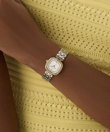 Guess Hazel srebrny zegarek damski na bransolecie złote detale GW1018L3