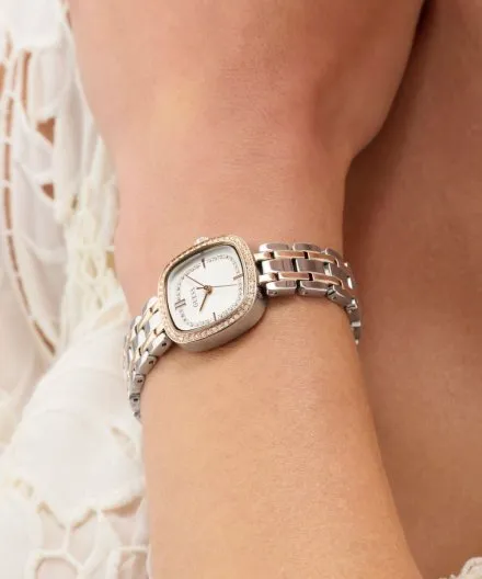 Guess Hazel srebrny zegarek damski na bransolecie różowozłote detale GW1018L5